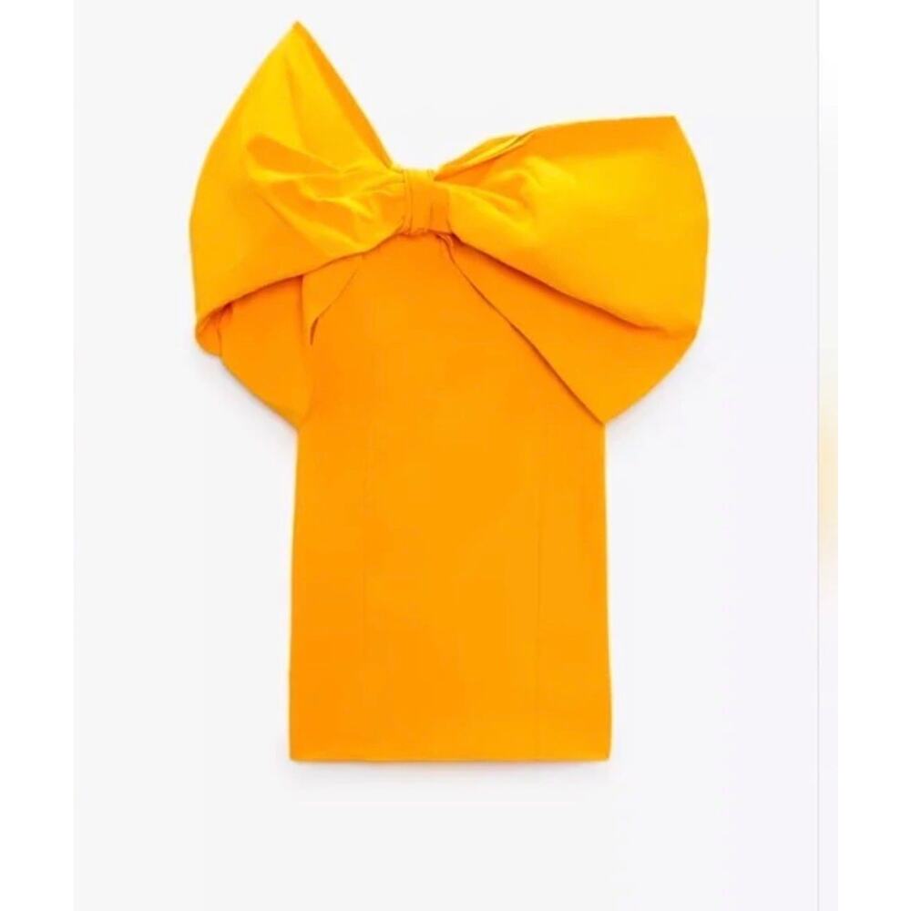Zara Orange Asymmetrical Bow Mini Dress,